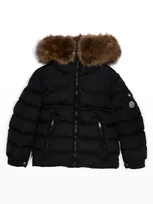 Moncler Kids' Boy's Byron Faux Fur Hooded Puffer Jacket In Black