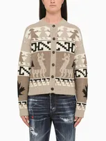 Dsquared2 Short Beige Cardigan With Embroidery