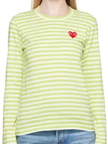 Comme Des Garçons Play White & Green Heart Patch Long Sleeve T-shirt