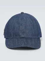 Prada Denim Six-panel Cap In Navy