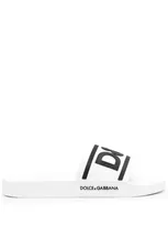 Dolce & Gabbana Rubber Beachwear Sliders With Dg Logo In Bianco Nero