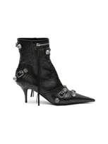 Balenciaga Cagole Bootie Low Heels Ankle Boots In Black Leather In Black Aged Nikel