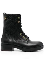 Tommy Hilfiger Monogram-embossed Biker Boots In Schwarz