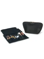 Kusshi Signature Leather Makeup Brush Organizer In Black Leather/ Leopard