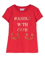 Moschino Teen Red Handle With Care Cotton T-shirt