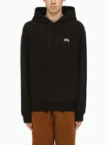 Stussy Stock Logo Hoodie Black Cotton Hoodie In Navy