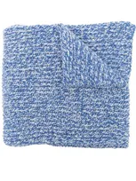 Ganni Ribbed Recycled Wool-blend Scarf In Nautical Blue