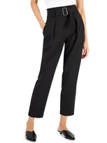 T Tahari Crepe Pull On Front Pleated Self Belted Pants In Black