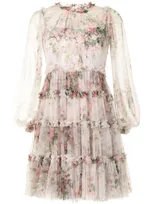 Needle & Thread Floral Swan Mini Dress In Neutrals