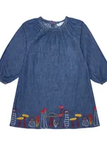 Stella Mccartney Kids' Embroidered Light Organic Denim Dress In 데님