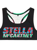 Stella Mccartney Floral Logo-print Crop Top In Black