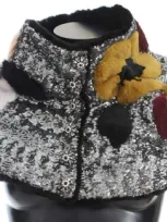 Dolce & Gabbana Silver Sequined Floral Weasel Fur Shoulder Scarf Wrap In Multicolor