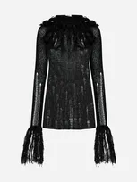 Gcds Fringed Open-knit Jumper In Black