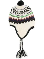 Junya Watanabe Knitted Beanie With Pom-pom In Neutrals