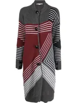 Stella Mccartney Stripe Wool Long Sweater Coat In Grey