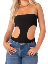 Edikted Vivie Cutout Rib Strapless Bodysuit In Black