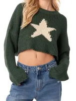 Edikted Mega Star Intarsia Crop Sweater In Green