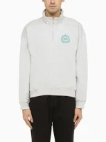 Sporty And Rich Motif Print Half-zip Front Sweatshirt In Grey