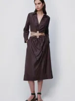 Jonathan Simkhai Mikah Satin Midi Skirt In Dark Chocolate