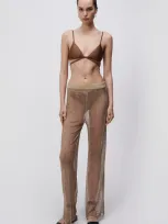 Jonathan Simkhai Sullivan Crystal Mesh Pant In Bronze