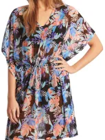 Sea Level Frond Print Caftan Cover-up Dress In Black