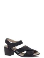 Cloud Shine Block Heel Sandal In Black Distress