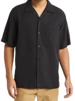 Nn07 Julio 1040 Stretch Short Sleeve Organic Cotton Button-up Camp Shirt In Black