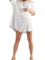 Cache Coeur Bertille Button-up Maternity/nursing Shirtdress In White