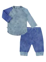 Paigelauren Babies'  French Terry Raglan Top & Pants Set In Marble Navy