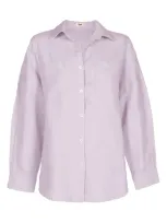 Bed Threads Long Sleeve Linen Button-up Shirt In Lilac