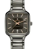 Rado Unisex Swiss Automatic True Square Gray High-tech Ceramic Bracelet Watch 38mm In Grey