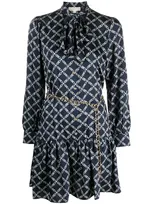 Michael Michael Kors Logo-print Belted Minidress In Blue