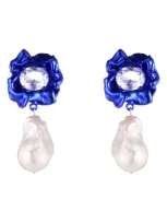 Sterling King Lola Floral Baroque Pearl Drop Earrings In Cobalt