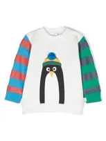 Stella Mccartney Babies' Penguin-print Striped Cotton Sweatshirt In Weiss