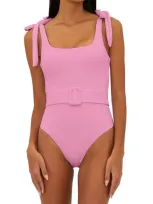 Beach Riot Sydney Belted One-piece Swimsuit In Prism Pink