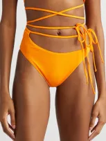 K.ngsley Naomi Asymmetric Tie Waist Bikini Bottoms In Fluo Orange