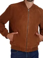 Cole Haan Signature Suede Bomber Jacket In Cognac