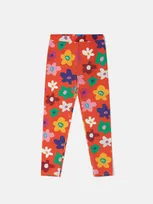 Stella Mccartney Kids' Smiley Flower Print Leggings In Red