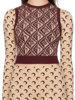 Marine Serre Moon Diamant Knitted Top In Beige,burgundy