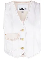 Ganni Contrast-stitching Denim Gilet In Nude