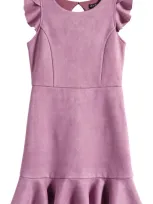 Ava & Yelly Kids' Flutter Sleeve Faux Suede Party Dress In Mauve