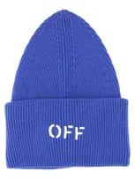 Off-white Off Stamp Loose Knit Cotton Blend Beanie In Dark Blue White