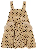 Paade Mode Kids' Polka-dot Cotton Corduroy Dress In Beige