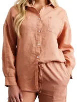 Bed Threads Long Sleeve Linen Button-up Shirt In Hazelnut