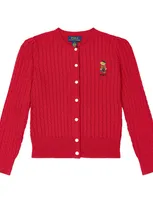 Polo Ralph Lauren Kids' Polo Bear Cable-knit Cotton Cardigan In Red