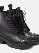 Junya Watanabe Embellished Leather Biker Boots In Black