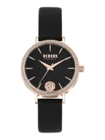 Versus Women's Three-hand Quartz Mar Vista Black Leather Strap 34mm In Rose Gold