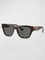 Versace Men's Medusa Acetate Square Sunglasses In Havana