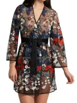 Rya Collection Georgia Floral Embroidered Tie Waist Cover-up Robe In Celestial