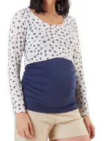 Stowaway Collection Long Sleeve Crop Maternity/nursing Top In Ivory